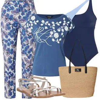 S šljokicama Outfit sa Plava Hlača Velika Veličina Weekend Max Mara "Outfit za odmor"
