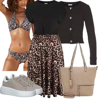 Outfit s Hnědá/Růžová Bikiny s volánky/Bikiny tanga/Bikin s flitry/Women's Lingerie & Swimwear/Balconette-bikini/Vintage Bikiny/Bikiny hotpant Lascana "Outfit na léto"