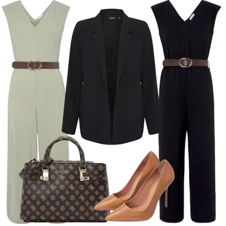 Outfit s Khaki/Světle Zelená/Tmavě Zelená/Zelená Overal se širokými nohavicemi/Letní Overall/Svatební kombinéza/Elegantní Overal Lascana "Outfit na léto"