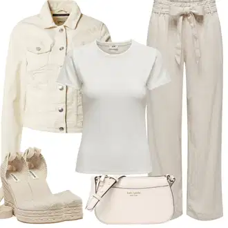 Ljeto Outfit sa Bež/Smeđa/Kaki Lanene Hlače/Tradicionalna Hlača/Pidžama Hlača/Paperbag Hlača/Hlače od muslina/Hlača za Plažu JdY "Outfit za odmor"