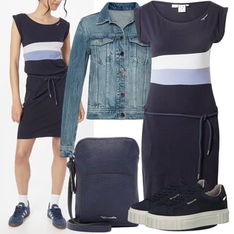 Outfit sa Tamnoplava/Plava/Bež/Svjetloplava Tenisica s platformom/Niska Tenisica/Tanka Tenisica Tamaris "Outfit za odmor"