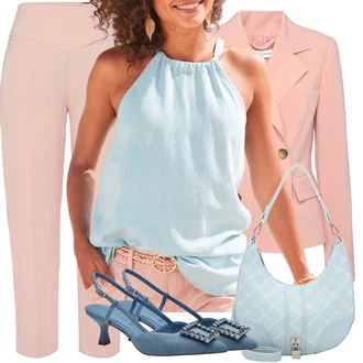 Outfit s Růžová Mušelínové kalhoty/7/8 Kalhoty/Navlékací Kalhoty/Sportovní kalhoty střední délky/3/4 Kalhoty/Capri kalhoty/Mrkvová Kalhoty Lascana "Outfit na léto"
