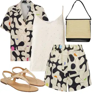 Outfit s Krémová/Bílá/Béžová Papírové Šortky/Pytlovitý Šortky/Šortky/Mušelínové Šortky/Bermuda/Teplákové šortky nocturne "Outfit na léto"