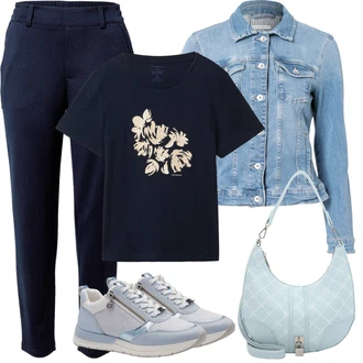 Outfit sa Plava/Tamnoplava Slip-on Hlača/Poslovna Hlača/Hlača od Odijela/Uske Hlača/Hlače od muslina Tom Tailor Denim "Outfit za odmor"