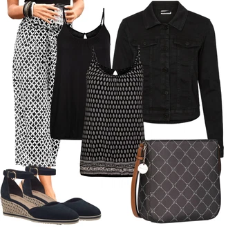 Outfit s Krémová/Černá/Žlutá/Hnědá/Bílá/Růžová Culotte Kalhoty/Kalhoty s Potiskem/Látková Kalhoty/Capri kalhoty/Kalhoty se Štěrbinou/Navlékací Kalhoty/Mušelínové kalhoty/3/4 Kalhoty Lascana "Outfit na léto"