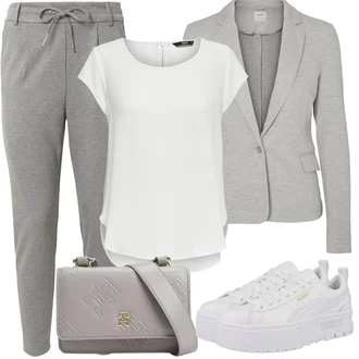 Elegantní Outfit s Bílá/Krémová/Šedá Halenka a Tunika Tunika/Tričko & Top Móda Pro Plnoštíhlé/Halenka Móda Pro Plnoštíhlou Only "Outfit na léto"Look: Styl, Lehký, 20 léta, Cool, Elegantní, Moderní, Skromné