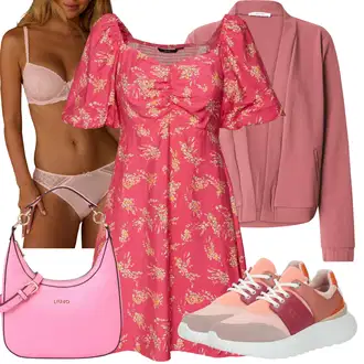 Outfit s Růžová Šaty Niki/Halenkové Šaty/Tunikové šaty/Šaty S Kosticí/Ležérní Šaty/Šaty s nadýchaným rukávem/Společenské šaty pro hosta/Šaty S Potiskem/Letní Šaty/Občanské šaty VERO MODA "Outfit na léto"