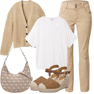 Outfit s Béžová/Khaki Kožená bunda/Capri Džíny/Slim Fit Džíny/Dámské Džíny s Délkou 7/8/Džíny Regular Fit/Zkrácené Džíny/Sportovní boty/Kožené Boty/Rovná Džína/Zimní bunda/Kotníková Bota/Džíny s Nízkým Sedem Tom Tailor "Outfit na léto"