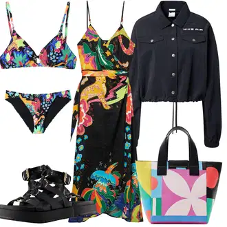 ľahký Outfit sa Crna/Plava/Tamnoplava Crop Jakna/Održiva jakna/Kratka Jakna/Trenerska jakna/Kratka Traper Jakna/Traper Jakna/Ljetna jakna Nike Sportswear "Outfit za odmor"