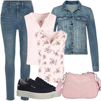 Outfit sa Tamnoplava/Plava/Bež/Svjetloplava Tenisica s platformom/Niska Tenisica/Tanka Tenisica Tamaris "Outfit za odmor"