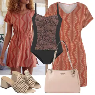 Outfit s Červená/Oranžová Nightwear & Loungewear Noční top/Krátké pyžamo/Domácí oblek Niki Lascana "Outfit na léto"