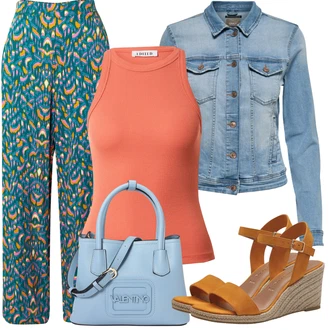 S flitry Outfit s Tyrkysový/Zelená/Žlutá/Vícebarevný Plážová Kalhoty/Kalhoty s Peřím/Palazzo Kalhoty/Kalhoty s Potiskem Only "Letní vzhled pro módní ženy"