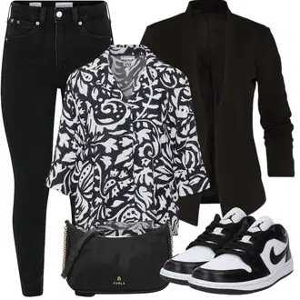 Outfit sa Crna/Bijela Tenisica Skate cipela/Niska Tenisica/Tanka Tenisica Jordan "Outfit za odmor"
