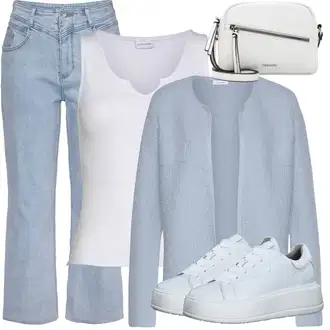 50. Let Outfit s Světle modrá/Lilové barvy Džíny Culottes/Dámské Džíny s Délkou 7/8/Zkrácené Džíny/Capri Džíny Lascana "Outfit na léto"Look: Emo, 50. Let, 90tá léta, Klasické, Cool, Old Money