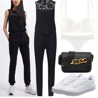 Outfit s Černá/Béžová/Hnědá/Růžová/Bílá/Fialová Zimní Overal/Teplákovka/Overal se zipem About You "Outfit na léto"