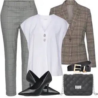 Stil, Western Outfit sa Bijela/Krem Bluza Kratkih Rukava/Tunika Majica/Klasična tunika/Kožna jakna za muškarce/Bluza s gumbom/Bluza bez rukava Lascana "Outfit za odmor"Look: Lagano, Stil, Ured, Transparentan, Pomorski, Elegantan