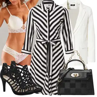 Outfity pro léto s Černá/Bílá/Krémová Košilové šaty/Šaty s Páskem/Zavinovací Šaty/Halenkové Šaty yas "Outfit na léto"