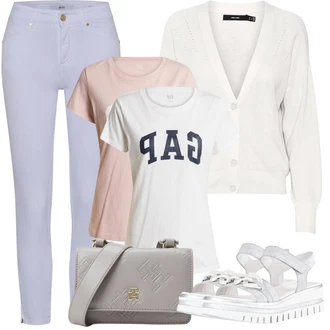 Outfit s Fialová/Světle modrá/Lilové barvy Úzká Kalhoty/Skinny Kalhoty/Kalhoty se Štěrbinou/Jeggings/Push up Kalhoty Brax "Outfit na dovolenou"