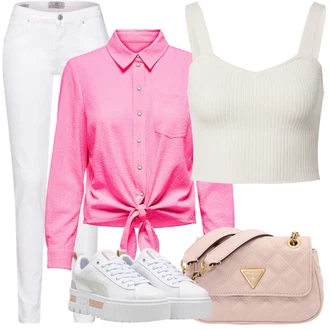 S Mašlí Outfit s Růžová Zavazovací Halenka/Halenka S Mašlí Only "Outfit na léto"