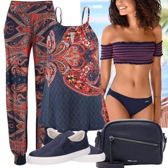 Outfit sa Pink/Plava/Tamnoplava Kupaći kostim s volanima/Bikinji s volanima/Bikini S Kratkim Hlačama/Bikini set/Balconette Bikini Lascana "Outfit za odmor"