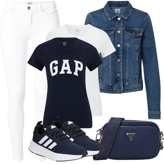 Outfit sa Plava/Tamnoplava/Svjetloplava Kratka Traper Jakna/Vintage Jakna/Traper Jakna Only "Outfit za odmor"