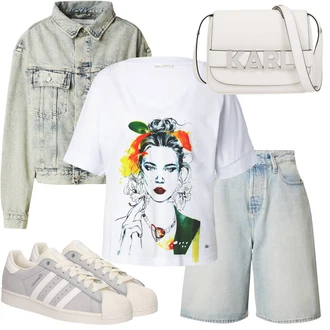 Outfit sa Svjetloplava/Svjetlosiva/Plava/Krem Traper Jakna/Vintage Jakna/Kratka Traper Jakna Calvin Klein Jeans "Outfit za odmor"
