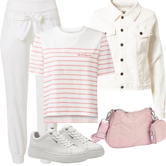 Outfit s Krémová/Khaki/Bílá Paperbag Kalhoty/Harémová Kalhoty/Boyfriend Kalhoty/Lněné Kalhoty/Bavlněná Kalhoty/Navlékací Kalhoty/Jogger Kalhoty/Teplák/Žerzejová Kalhoty/Mušelínové kalhoty/Ležérní Kalhoty Buffalo "Outfit na léto"