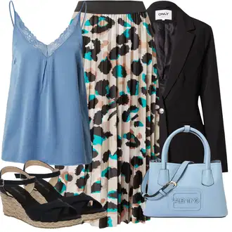 Outfit s Vícebarevný/Tyrkysový/Bílá/Modrá 80tého Léta Sukně/90tá Léta Sukně/Křesťanská Sukně/Italská Sukně/Sukně s potiskem/Zavinovací Sukně Vila "Letní vzhled pro módní ženy"