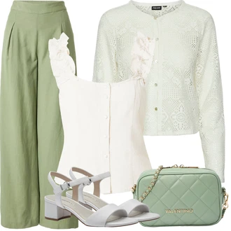Djeveruša Outfit sa Zeleno/Kaki/Tamnozelena/Svjetlozelena Hlače Marlene Hlača/Palazzo Hlača/Hlače s prednjim naborom/Culotte Hlačice/Hlače od muslina/Hlače s Prorezom/Hlače Visokog Struka/Široka Hlača Pieces "Outfit za odmor"