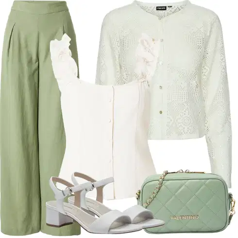 Kombinace Khaki/Tmavě Zelená/Světle Zelená/Zelená Marlene Kalhoty/Palazzo Kalhoty/Široká Kalhoty/Kalhoty s Vysokým Pasem/Culotte Kalhoty/Mušelínové kalhoty/Kalhoty se Štěrbinou Pieces