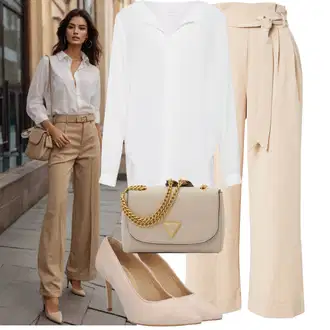 Outfit sa Bež/Kaki/Smeđa Culotte Hlačice/Hlače Visokog Struka/Lanene Hlače/Marlene Hlača/Hlače od muslina/Palazzo Hlača/Hlače s Prorezom/Paperbag Hlača/Široka Hlača Only "Prekrasni proljetni outfiti"