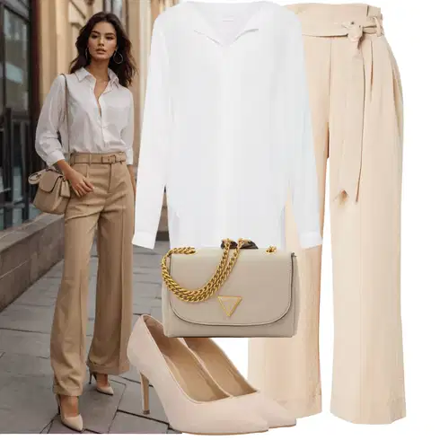 Kombinace Šedá/Hnědá/Béžová/Bílá/Krémová/Khaki Halenkové Body/Blůza s knoflíčkem/Halenka se Stojatým Límcem/Dlouhá Halenka/Halenka s Dlouhým Rukávem/Oversize Halenka/Oversize Muselínová Blůza/Slip-on Halenka/Tunikové Tričko Vila kombinovat s Hnědá/Béžová/Khaki Palazzo Kalhoty/Culotte Kalhoty/Kalhoty s Vysokým Pasem/Paperbag Kalhoty/Široká Kalhoty/Lněné Kalhoty/Mušelínové kalhoty/Marlene Kalhoty/Kalhoty se Štěrbinou Only