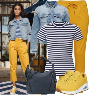 Mom Outfit s Světle modrá/Modrá Džínové Bund/Krátké Džínové Bundičky Only "Hezký outfit pro volný čas"Look: Mom, Krásný, Univerzitní, 90tá léta, Cool, S průsvitem