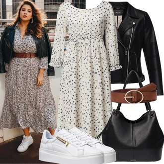 Prošívaný Outfit s Černá Kožené Bund Bunda z Umělé Kůže/Motorkářské Bund/Motorkářská bunda/Kožené Bund/Bunda s Bočním Zipem VERO MODA "Trendové oblečení ve velkých velikostech"