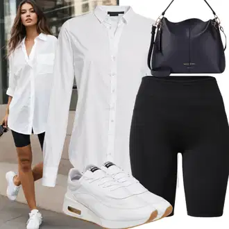Kombinacije za zabavu Rave sa Krem/Bijela Tenisica s platformom/Debele Tenisice Big Star "Udoban stil s biciklističkim hlačama i košuljama"Look: Rave, Škola, Koncer, Krštenje