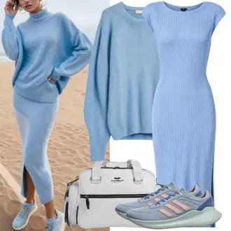 outfit mit Modra/Svetlo modra Obleka z naramnico/Dolga satenasta obleka/Dolga poletna obleka/Maxi obleka/Dolga Obleka artigli "Udobna obleka z dolgimi oblekami in puloverjem"