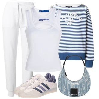 outfit mit Modra/Svetlo modra/Bela/Temno modra/Krem Srajca & majica velike velikosti/Bluza velika velikost karl lagerfeld jeans "Vsakodnevni Outfit"