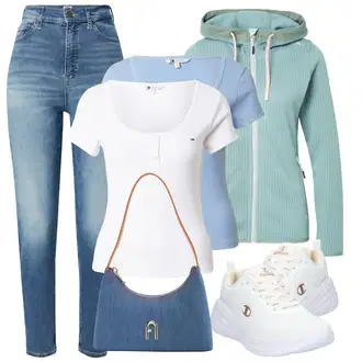 outfit mit Zelena/Turkizna/Svetlo modra Pletena Jakna iz Flisa/Jakna s Kapuco/Merino Jakna CMP "Vsakodnevni Outfit"