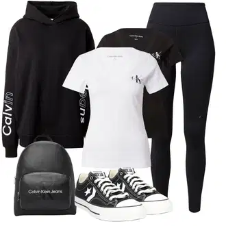 outfit mit Črna Pončo & Kimono Pončo s kapuco/Poncho/Zimski kardigan/Podložen pleteni jopič Calvin Klein Jeans "Vsakodnevni Outfit"