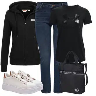 outfit mit Črna Merino jakna/Športna Jakna/Jakna s Kapuco/Jesenska jakna/Jakna s Stransko Zadrgo Lonsdale "Vsakodnevni Outfit"