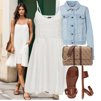 Katoen Bavlna Outfit s Šedá/Bílá/Krémová Šaty Na Ramínko/Sportovní Šaty/Letní Šaty/Žerzejové Šaty/Skater šaty/Šaty na tenké ramínko/Pletené Šaty/Šaty Do Áčka/Šaty Ze Síťoviny Only "Stylový vzhled pro volný čas"