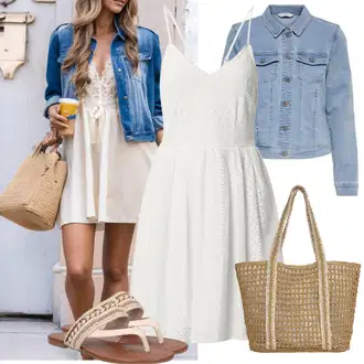 Outfit s Bílá/Krémová Šaty Niki/Skater šaty/Šaty na Konfirmaci/Šaty Na Ramínko/Šaty na tenké ramínko/Šaty Ze Síťoviny/Šaty Do Áčka/Šaty Fit & Flare/Šaty s výstřihem/Sportovní Šaty/Krajkové Šaty/Letní Šaty VERO MODA "Módní letní vzhled"