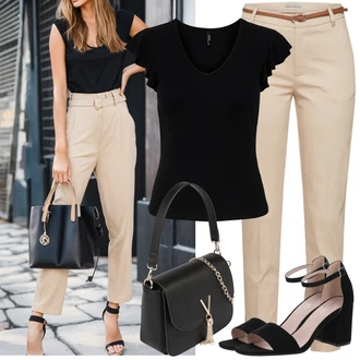 Vysoké Podpatky Outfit s Černá/Béžová Sandál Na Podpatku/Přezková bota/Podpatek na klínku/Platform Sandal/Sandály na hřídeli/Semiortopedická bota About You "Vkusný letní outfit"