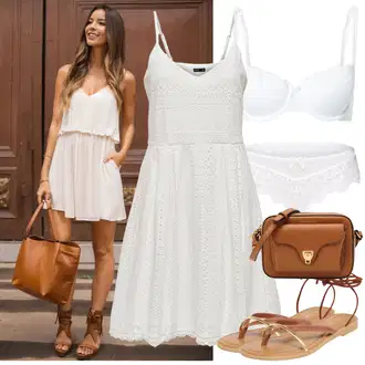 Outfit s Šedá/Bílá/Krémová Šaty Na Ramínko/Sportovní Šaty/Letní Šaty/Žerzejové Šaty/Skater šaty/Šaty na tenké ramínko/Pletené Šaty/Šaty Do Áčka/Šaty Ze Síťoviny Only "Módní letní vzhled"