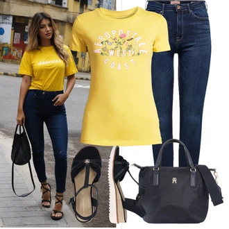 Outfit s Tmavě modrá/Černá/Béžová Sandál na klínku/Sandál S T Páskem/Římská sandála/Rybářská sandála/Pohodlný Sandál/Páskový Sandál/Espadrille sandál/Letní Bota Tom Tailor "Lehký outfit"