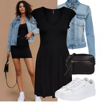 Outfit s Černá Volánové šaty/Plisované Šaty/Rock'n rollové šaty/Skater šaty/Babydoll Šaty/Žerzejové Šaty/Pletené Šaty Only "Hezký letní vzhled"