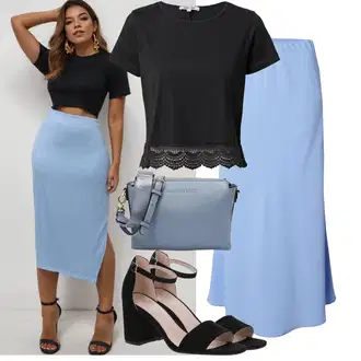 A-kroj Outfit sa Svjetloplava/Plava Kratke hlače velike veličine/Haljina Veći Broj Pieces "Moderni ljetni outfit"Look: A-kroj, Old Money, Poslovni, Elegantan, Traditional, klasický, sviatočné, Šik