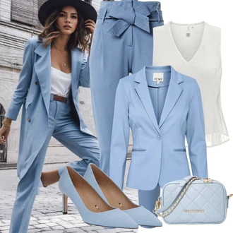 Stil Outfit sa Svjetloplava Udobna pumpa/Elegantna Cipela/Vintage Pumpa/Pumpica S Visokim Prednjim Dijelom/Poslovna Obuća/Salonka Na Visoku Petu Boss "Moderni ljetni outfit"Look: Stil, Old Money, Elegantan, Chic, Šik, Prekrasan, Francuske, Ured
