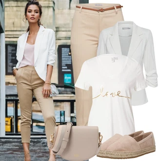 Kůže Outfit s Béžová/Růžová/Hnědá Espadrilka na Podpatku/Espadrille pantofle Marc O'Polo "Módní letní vzhled"