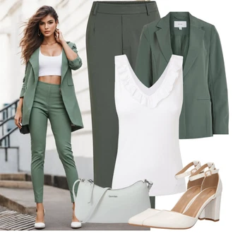 Outfity pro práci s Tmavě zelená/Zelená/Khaki Rovná Kalhoty/Chinos/Plisovaná kalhoty/Navlékací Kalhoty/Obleková Kalhoty/Boyfriend Kalhoty/Business Kalhoty/Úzká Kalhoty/Mušelínové kalhoty/Kalhoty se Štěrbinou/Mrkvová Kalhoty Vila "Módní letní vzhled"
